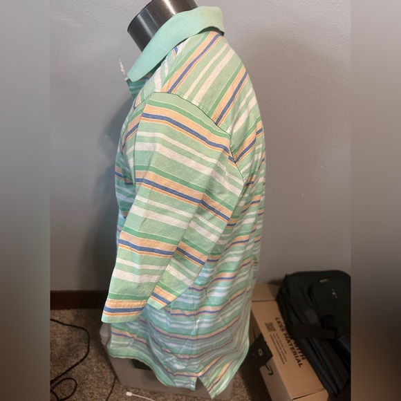Peter Millar Mens XL Striped Mint Green Polo Shirt - Picture 2 of 5
